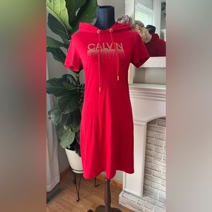 Calvin Klein festive red hoodie dress
